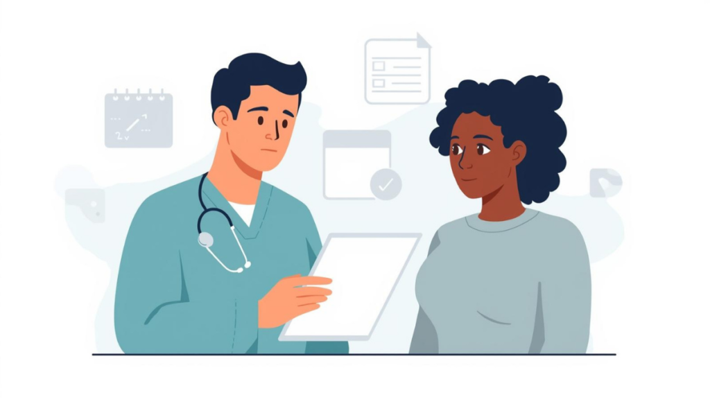 Illustration showing a doctor reviewing test requests to explain when a doctor might ask for blood tests while understanding your CBC results.