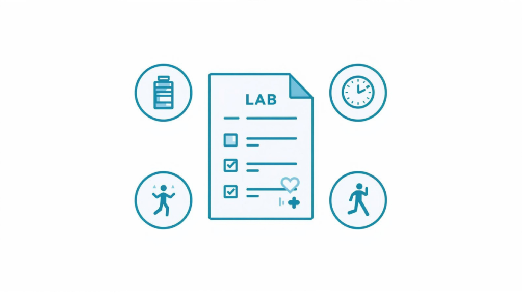 Illustration showing common factors that influence lab reference ranges and blood test results