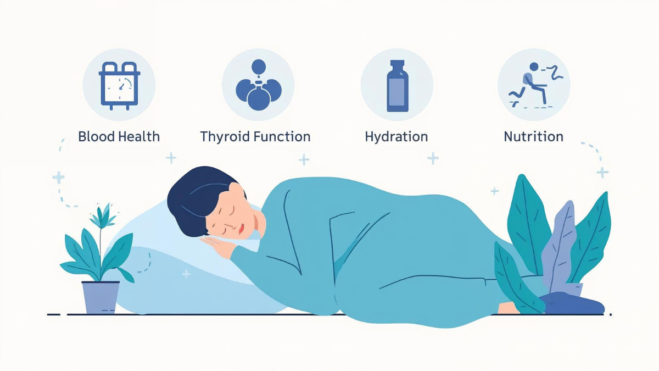 Reasons for constant fatigue linked to stress and lifestyle illustrated calmly