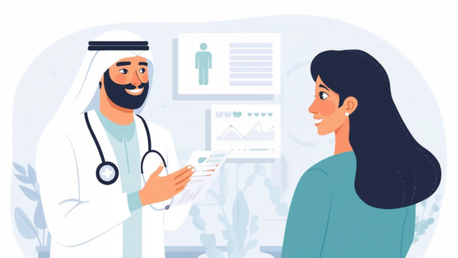 Doctor explaining overall health during a routine checkup