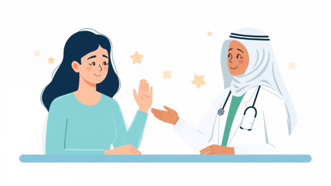 Patient discussing symptoms with a doctor during a routine checkup