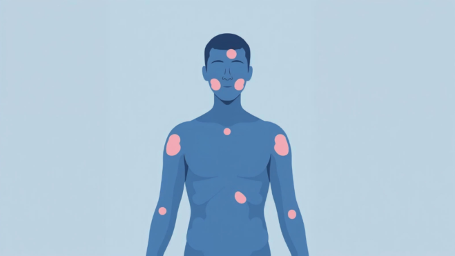 Simplified illustration showing common body areas where skin rashes may appear