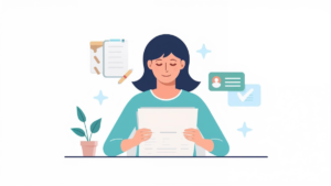 Understanding your After Visit Summary shown as a calm patient reviewing a medical visit document