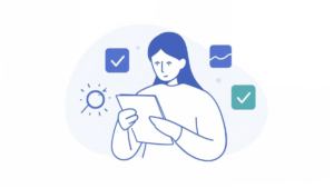 Illustration showing calm monitoring of health symptoms over time using simple notes