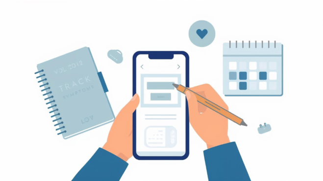 Illustration showing simple ways to track symptoms over time using notes or a calendar